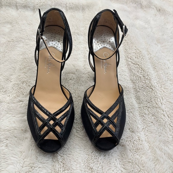Cole Haan Nike Air Black Leather Strappy Peep-Toe Platform Heels Size 7 - Picture 2 of 13